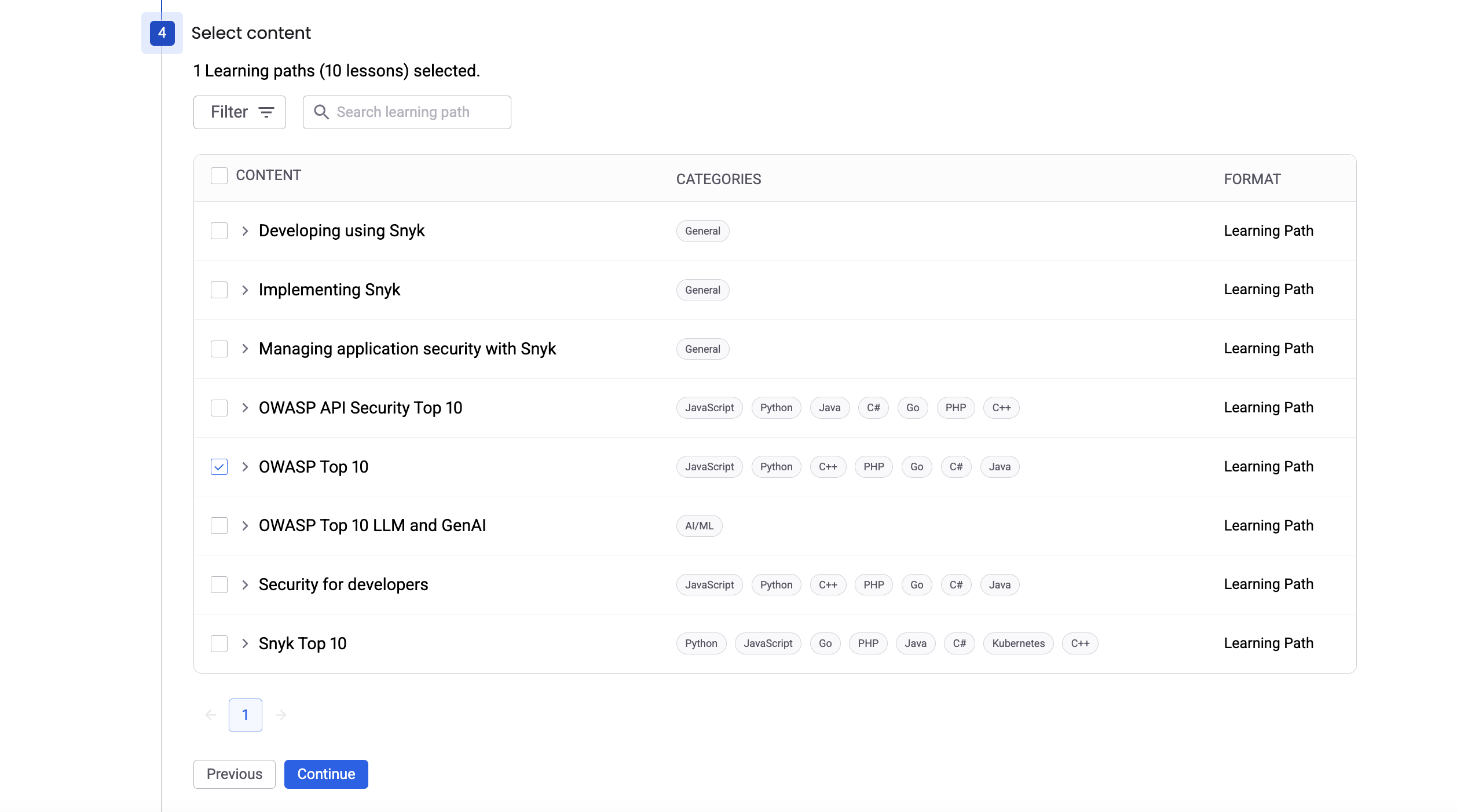 Select content to assign