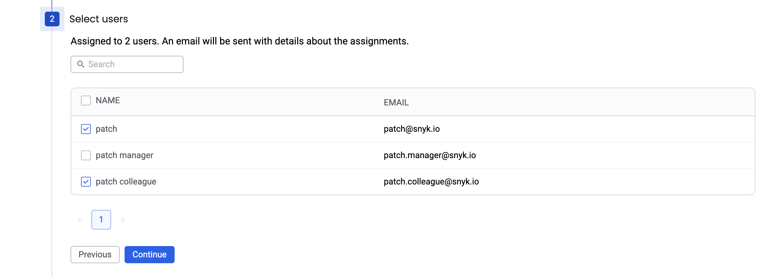 Select users to create assignments for