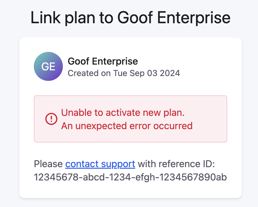 Plan activation error
